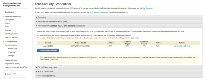 successfully created AWS access credentials