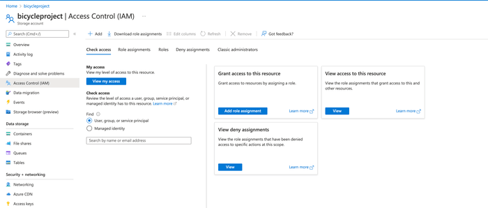 update roles for storage account