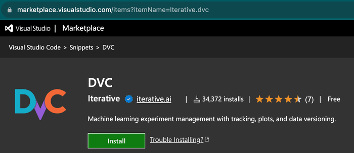 DVC extension in the VS Code marketplace