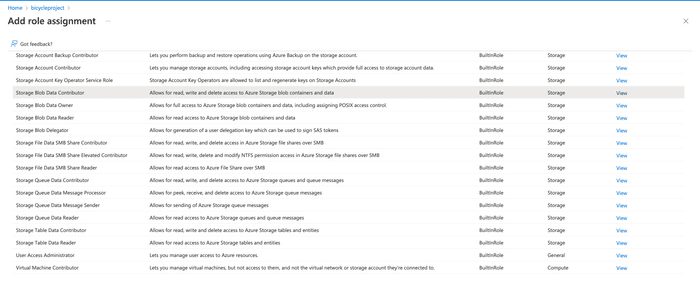 update roles for storage account